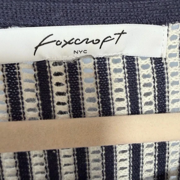 Foxcroft Navy and White Striped Knit Peplum Sweater - Picture 7 of 7